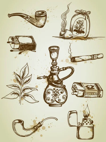 Antika Yapımı Sigara Sigara Içme Vektörü Simgeleri — Stok Vektör