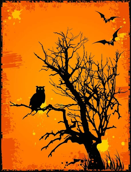 Fond Halloween Avec Hibou Arbre Fond Grunge — Image vectorielle