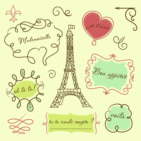 Doodle Frames Franse Stijl — Stockvector