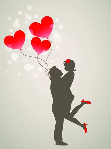 与恋爱中的年轻人的情人节贺卡 — 图库矢量图片