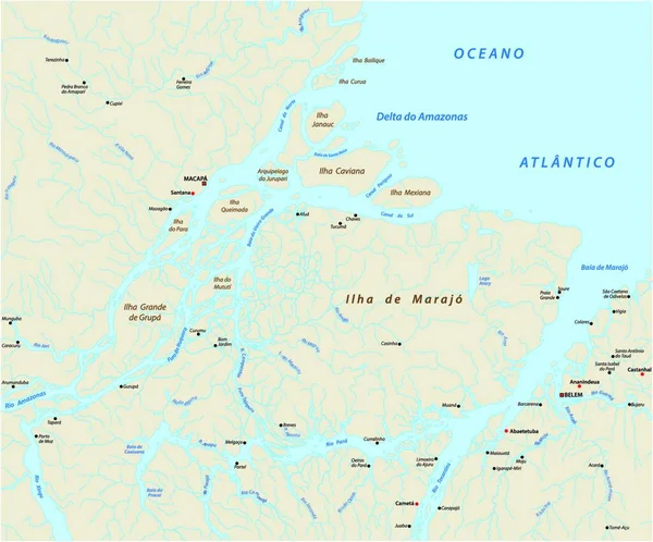 Mapa Vectorial Detallado Desembocadura Del Río Amazonas Océano Atlántico Brasil — Vector de stock