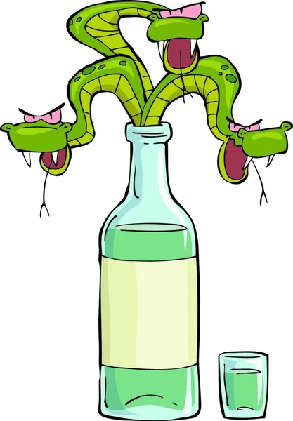 Grüne Schlangen Aus Dem Flaschenvektor Illustration — Stockvektor