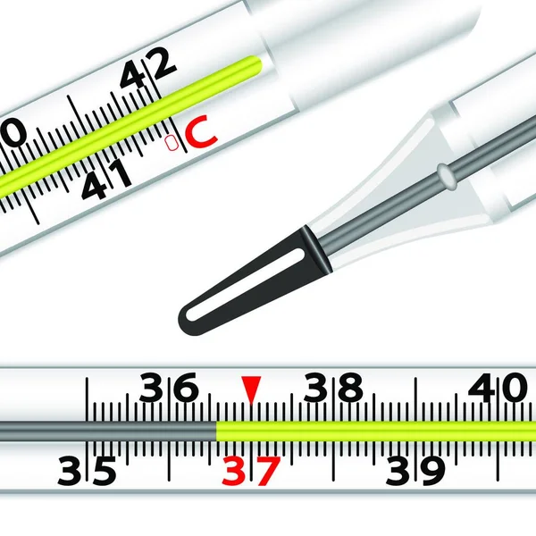 Thermomètre Mercure Verre Médical Sur Fond Blanc — Image vectorielle