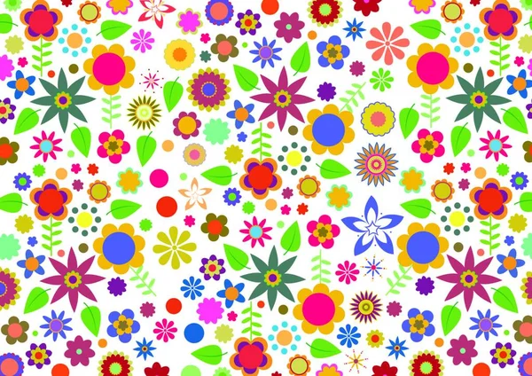Vektor Illustration Von Mehrfarbigen Funky Blumen Und Blätter Abstrakte Muster — Stockvektor
