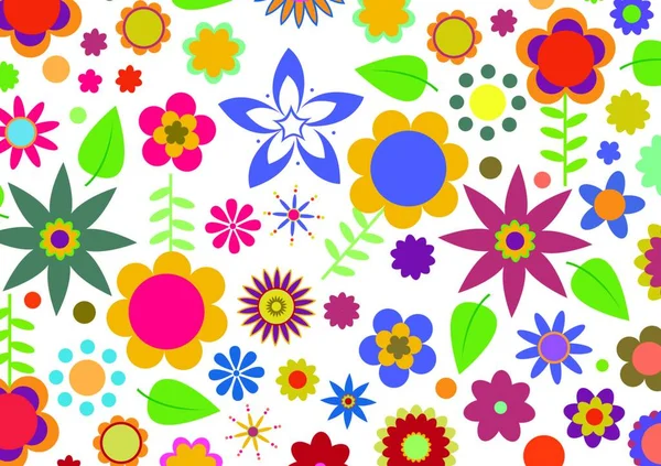 Векторна Ілюстрація Різнокольорових Фанк Квітів Абстрактний Візерунок Білому Тлі — стоковий вектор
