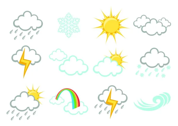 Conjunto Ilustración Vectorial Elegantes Iconos Meteorológicos Para Todo Tipo Clima — Vector de stock