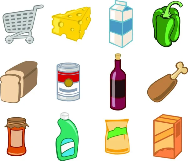 Vector Illustration Icon Set Design Elements Relating Supermarket Food Drink — Stock Vector