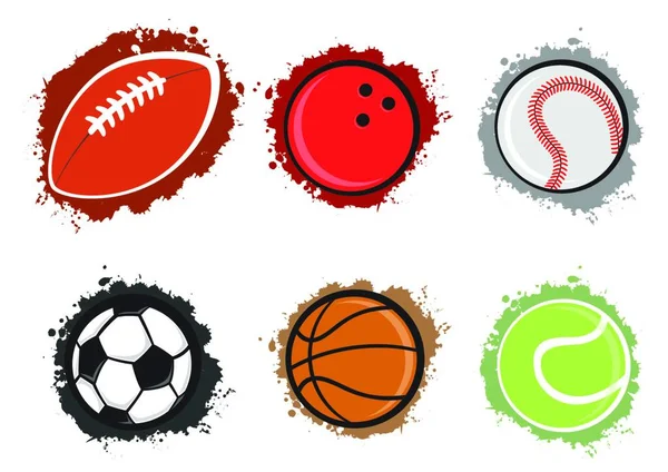 Ilustración Vectorial Diferentes Pelotas Deportivas Fondo Grunge — Vector de stock