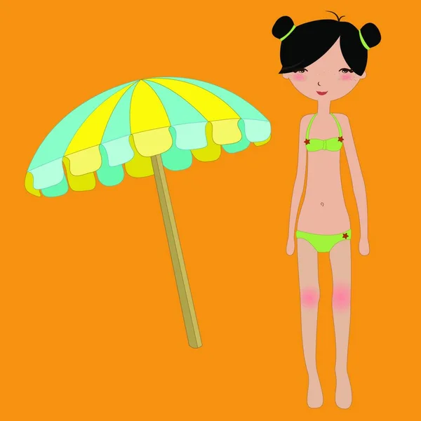 Illustration Vectorielle Fond Été Drôle Avec Petite Fille Parasol — Image vectorielle