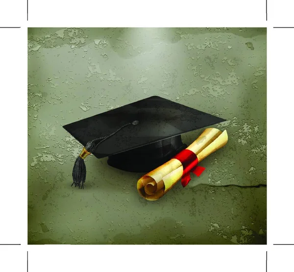 毕业帽和毕业文凭 老式矢量 — 图库矢量图片