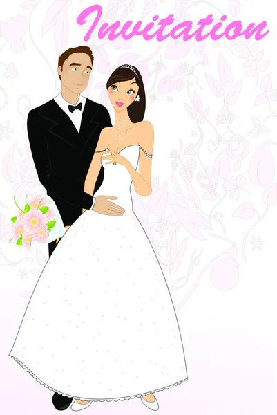 Vektor Illustration Der Funky Hochzeitseinladung Mit Cool Sexy Braut Und — Stockvektor