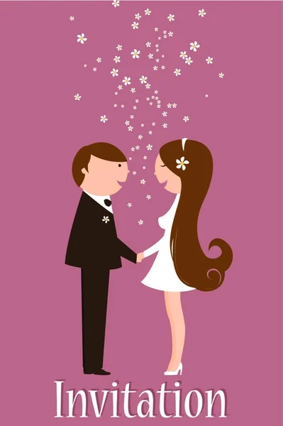 Vector Ilustración Invitación Boda Funky Con Novia Novio Divertido — Archivo Imágenes Vectoriales