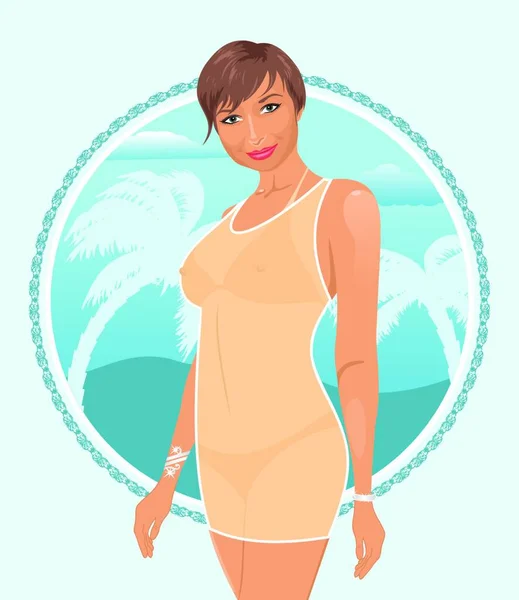 Ilustración Chica Bonita Fondo Verano Vector — Vector de stock