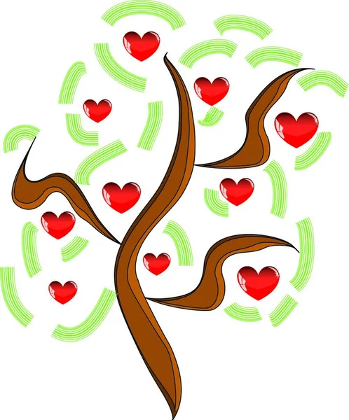 Διάνυσμα Μηλιά Κόκκινα Φρούτα Μορφή Καρδιά Εικονογράφηση Του Αγίου Βαλεντίνου — Διανυσματικό Αρχείο