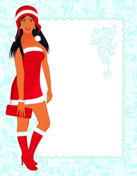 Ilustración Chica Navidad Con Invitación Vector — Vector de stock