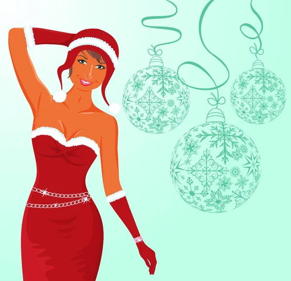 Illustratie Kerst Achtergrond Met Sexy Dame Ballen Vector — Stockvector