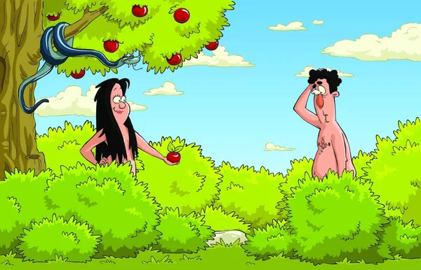 伊甸园病媒中的亚当和夏娃 — 图库矢量图片