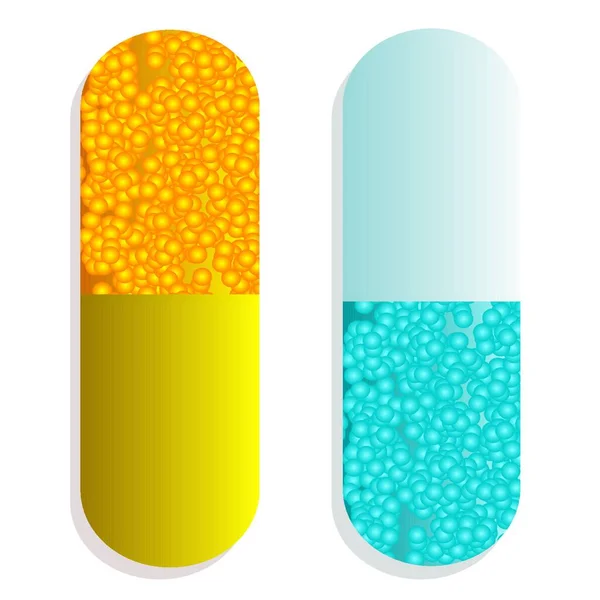 Nahaufnahme Von Zwei Pillen Mit Schlagschatten — Stockvektor