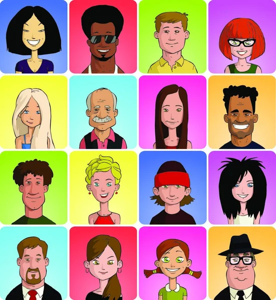 Ensemble Différents Visages Dessins Animés Illustration Vectorielle — Image vectorielle