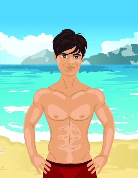 Εικονογράφηση Brawny Άνθρωπος Στην Παραλία Διάνυσμα — Διανυσματικό Αρχείο