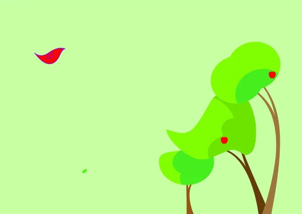 Vektorové Ilustrace Tří Surrealistických Stromy Ovocem Letěl Kolem — Stockový vektor