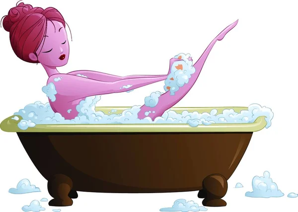 Das Mädchen Der Badewanne Gewaschen Vektor — Stockvektor