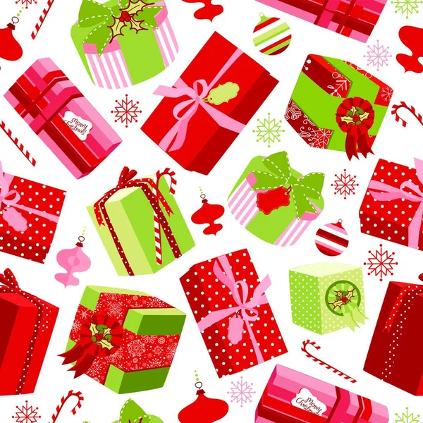Retro Kerst Geschenkdozen Naadloos Patroon — Stockvector