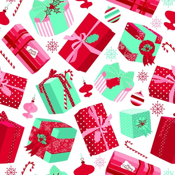 Retro Christmas Gift Boxes Seamless Pattern — Stock Vector