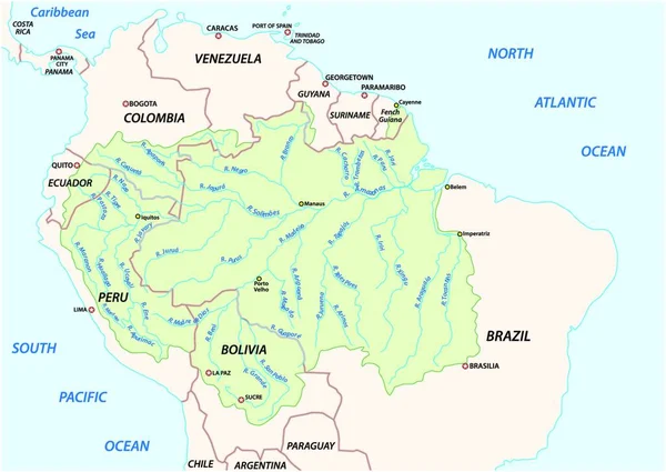Vector Map Amazon River Drainage Basin — Stock Vector