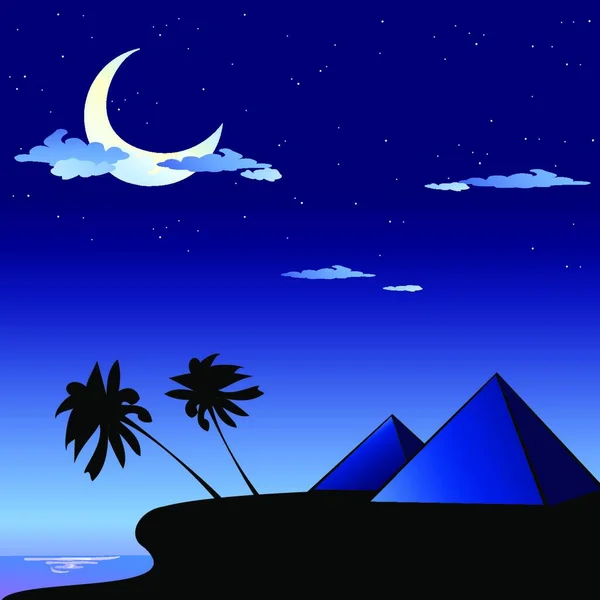 Vektor Illustration Romantiska Resor Bakgrund Med Tecknade Skyline Silhuetter Pyramiderna — Stock vektor