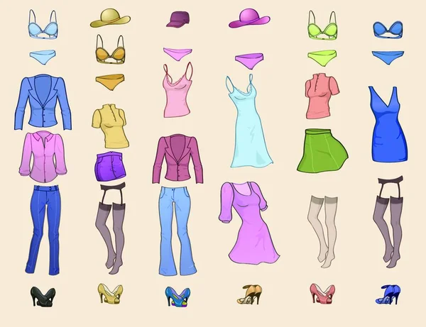 Illustration Vectorielle Icône Vêtements Pour Femmes Cool Dans Les Différentes — Image vectorielle