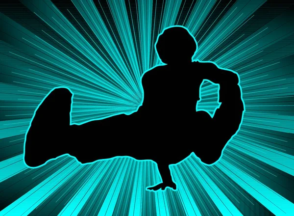 Radiating Blue Background Youth Breakdancing Silhouette — Stock Vector