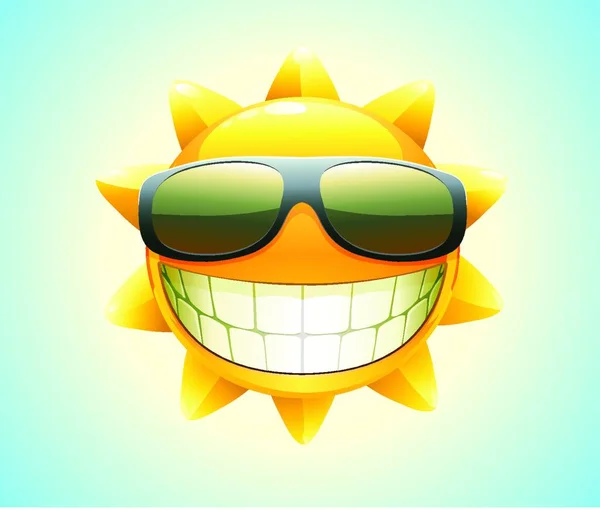 Vector Illustration Cool Cartoon Happy Summer Sun Sunglasses — Stock Vector