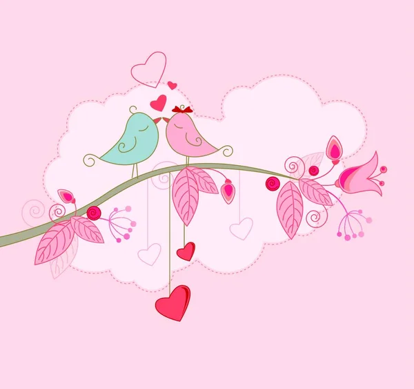 Alla Hjärtans Dag Gratulationskort Med Kyssande Fåglar — Stock vektor