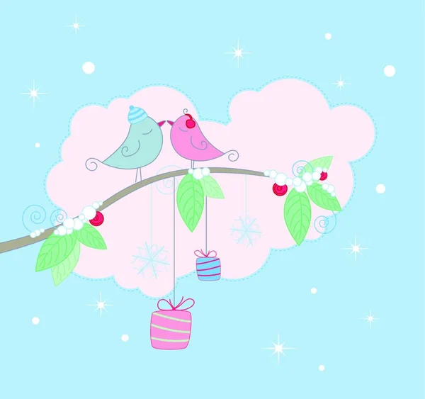 Noel Arkaplanı Daldaki Kuşlarla — Stok Vektör