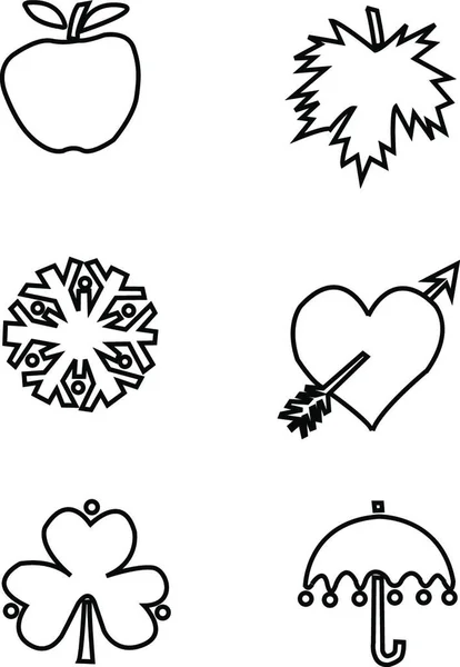 Allsorts Apple Sněhová Vločka Deštník List Srdce Vektor — Stockový vektor