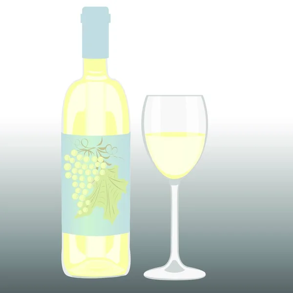 白葡萄酒一壶 白底玻璃杯 — 图库矢量图片