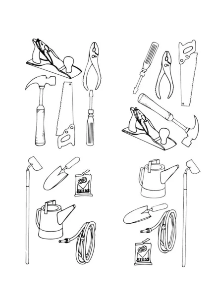 Collection Contours Vectoriels Divers Outils Exécution Noir Blanc — Image vectorielle