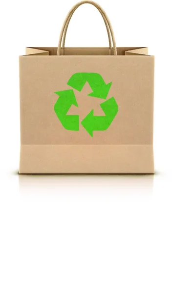 Vektor Illustration Einer Umweltfreundlichen Papier Einkaufstasche Mit Papiergriffen Und Grünem — Stockvektor
