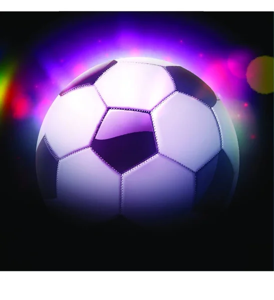 Vektor Illustration Des Detaillierten Hochglanz Fußballs Über Verschwommenem Magischem Neonlicht — Stockvektor