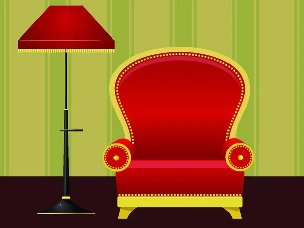 Ilustracja Wektorowa Czerwone Krzesło Lampa Podłogowa — Wektor stockowy