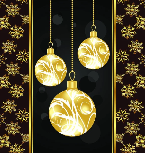 Ilustração Bonito Cartão Natal Com Bolas Ouro Vetor — Vetor de Stock