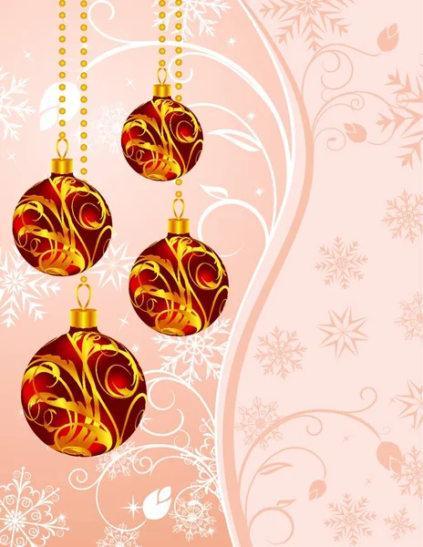 Illustration Fond Floral Noël Avec Boules Ensemble Vecteur — Image vectorielle