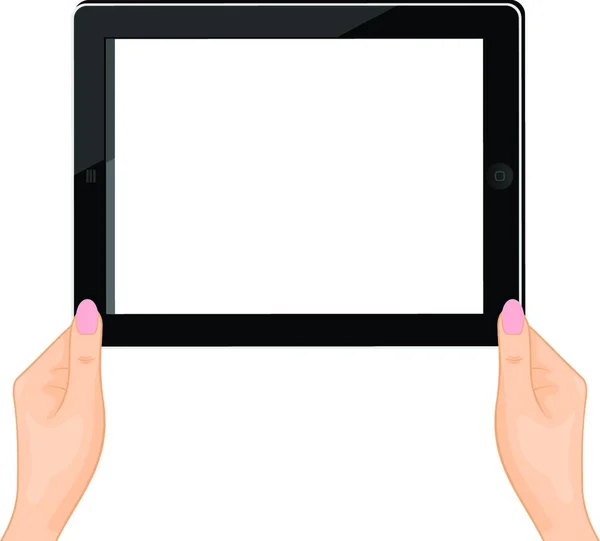 Illustration Tablette Ordinateur Dans Une Main Femme Isolée Sur Fond — Image vectorielle