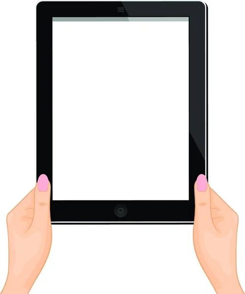 Ilustrace Tabletu Počítače Ruce Ženy Izolované Bílém Pozadí Vektor — Stockový vektor