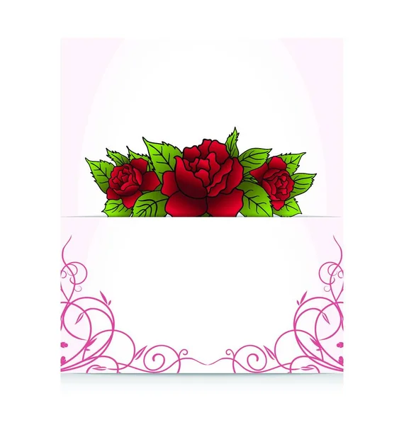 带有花束玫瑰的说明性浪漫信 — 图库矢量图片