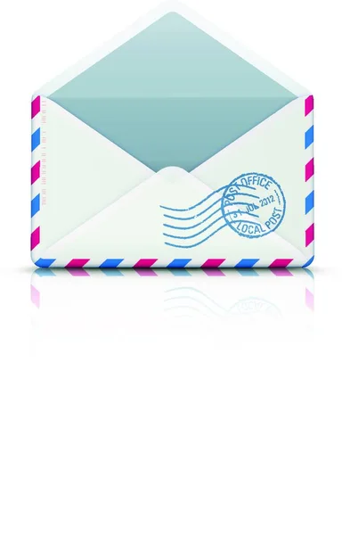 ゴム製スタンプと開いた空航空郵便封筒のベクトル イラスト — ストックベクタ