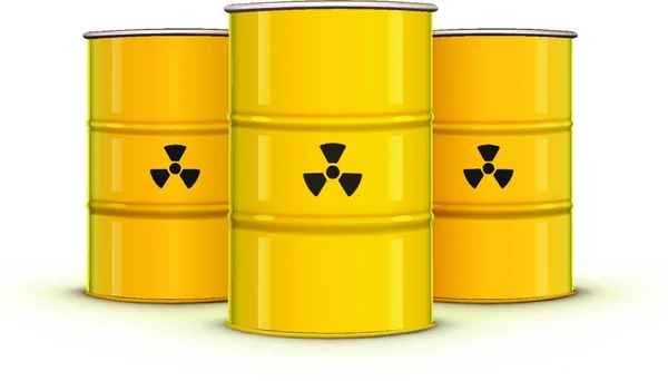 Ilustración Vectorial Barriles Metálicos Amarillos Con Residuos Nucleares — Vector de stock