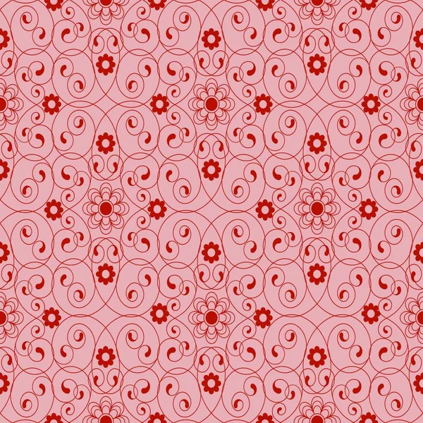 Bezproblémový Vzor Červenými Abstraktními Květinami Kudrlinkami Lze Opakovat Škálovat Libovolné — Stockový vektor