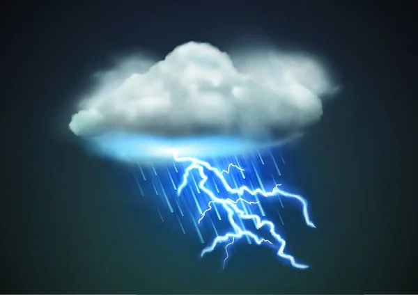 Векторная Иллюстрация Прохладной Иконки Погоды Облако Проливным Дождем Молнией Темном — стоковый вектор